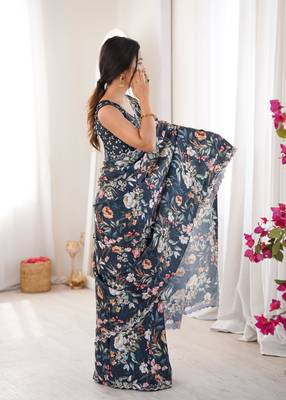 Black chiffon digital print siroski diamond work saree 2
