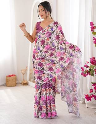 Wine chiffon digital print siroski diamond work saree 1
