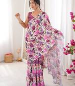 Wine chiffon digital print siroski diamond work saree