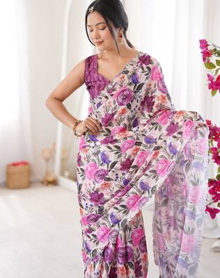 Wine chiffon digital print siroski diamond work saree 2