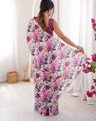 Wine chiffon digital print siroski diamond work saree 3