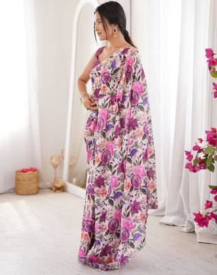 Wine chiffon digital print siroski diamond work saree 4