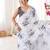 White chiffon digital print siroski diamond work saree