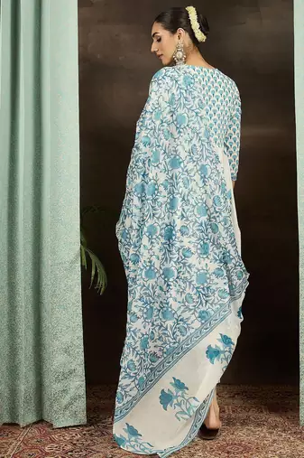 Floral Printed Empire Cotton Kurta With Trousers & Dupatta