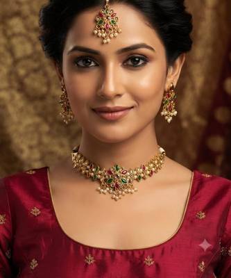 multicolor color necklace set with earrings & maang tikka | kundan & agate stone | gold plated 1