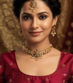 multicolor color necklace set with earrings & maang tikka | kundan & agate stone | gold plated