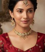 multicolor color necklace set with earrings & maang tikka | kundan & agate stone | gold plated