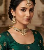 white color necklace set with earrings & maang tikka | kundan & agate stone | gold plated