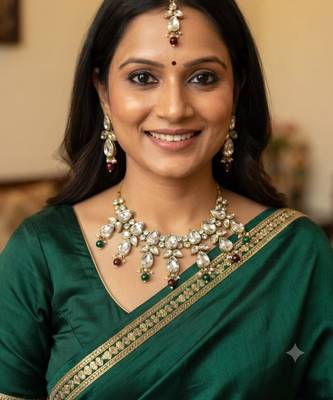 multicolor color necklace set with earrings & maang tikka | kundan & agate stone | gold plated 1