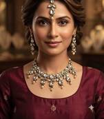 white color necklace set with earrings & maang tikka | kundan & agate stone | gold plated