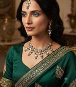 grey color necklace set with earrings & maang tikka | kundan & agate stone | gold plated