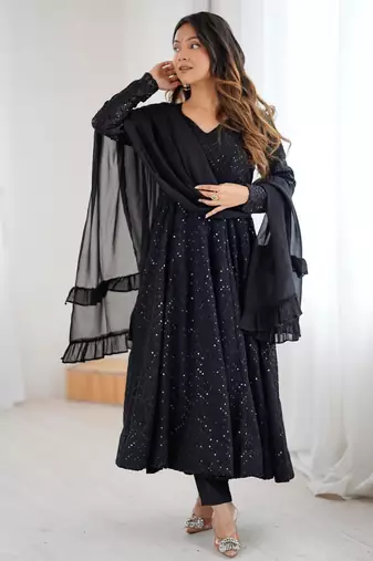  embroidery georgette flared anarkali pant and dupatta set