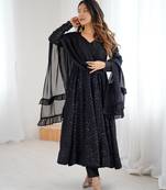 embroidery georgette flared anarkali pant and dupatta set