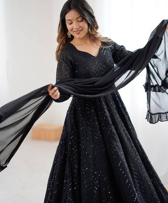  embroidery georgette flared anarkali pant and dupatta set 2