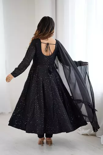  embroidery georgette flared anarkali pant and dupatta set