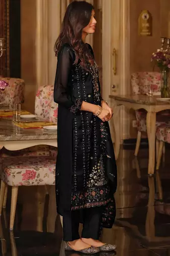 Women Floral Embroidered Panelled Beads and Stones Kurta with Trousers & With Dupatta
