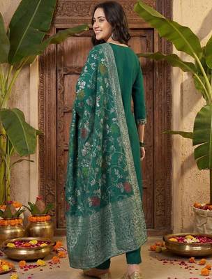 Women Ethnic Motifs Embroidered Thread Work Kurta with Trousers & With Dupatta 6