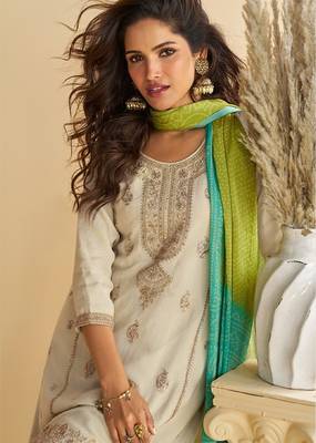 white chinon readymade suit with embroidery & codding work 2