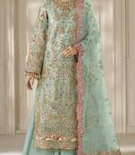 sea green chiffon semi stitched suit with embroidery & sequence work