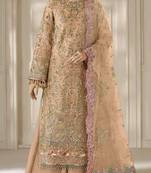 orange chiffon semi stitched suit with embroidery & sequence work