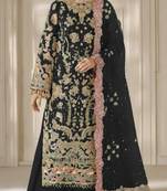 black chiffon semi stitched suit with embroidery & sequence work