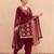 maroon silk blend unstitched suit with embroidery & real mirror work