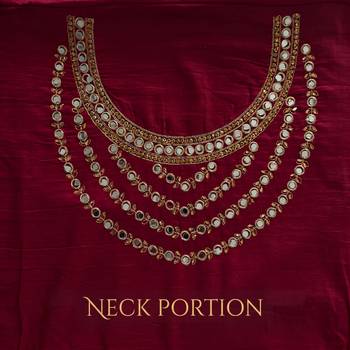 maroon silk blend unstitched suit with embroidery & real mirror work 3