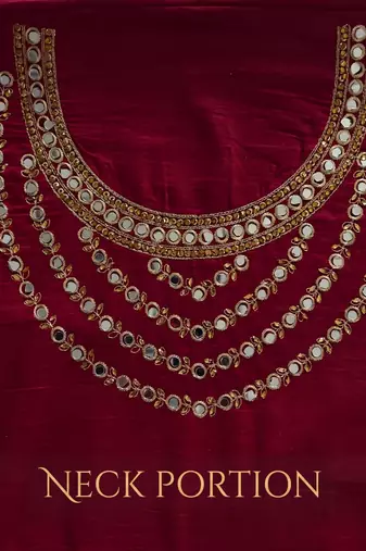 Maroon Silk Unstitched Suit with Embroidery & Real Mirror Work