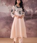 Floral Embroidered V-Neck Thread Work A-Line Kurta with Trousers
