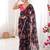 Black chiffon digital print scallped border foil mirror work saree