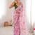 Pink chiffon digital print scallped border foil mirror work saree