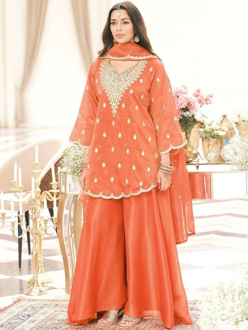 Women Ethnic Motifs Embroidered Kurta with Palazzo & Dupatta