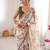 White chiffon digital print scallped border foil mirror work saree