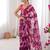 Wine chiffon digital print scallped border foil mirror work saree
