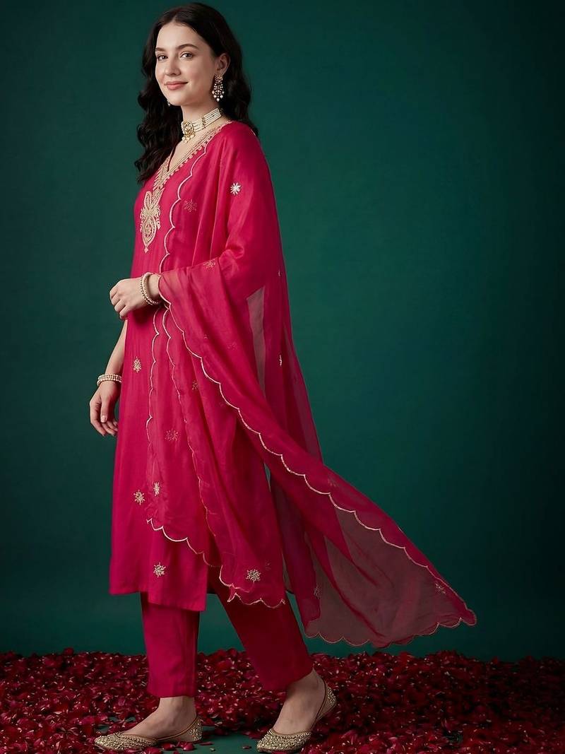 Women Ethnic Motifs Embroidered Thread Work Kurta with Trousers & With Dupatta