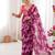 Wine chiffon digital print scallped border foil mirror work saree