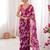 Wine chiffon digital print scallped border foil mirror work saree