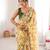 Yellow chiffon digital print scallped border foil mirror work saree