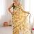 Yellow chiffon digital print scallped border foil mirror work saree