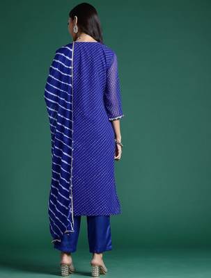 Women Leheriya Printed Kurta With Trousers & Dupatta 7