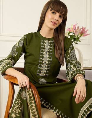 Floral Printed Thread Work Cotton Kurta With Palazzos & Dupatta 2