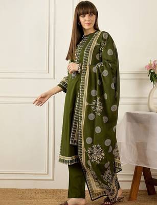 Floral Printed Thread Work Cotton Kurta With Palazzos & Dupatta 5