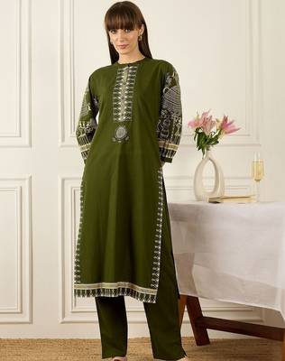 Floral Printed Thread Work Cotton Kurta With Palazzos & Dupatta 6