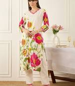 Women Floral Printed Cotton Kurta with Trousers & With Dupatta