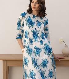 Floral Printed Pleated Round Neck Cotton Straight Kurta With Trouser