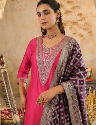 Embroidered Sequinned Kurta With Trousers & Dupatta 2