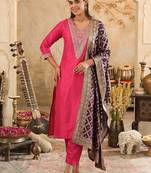 Embroidered Sequinned Kurta With Trousers & Dupatta