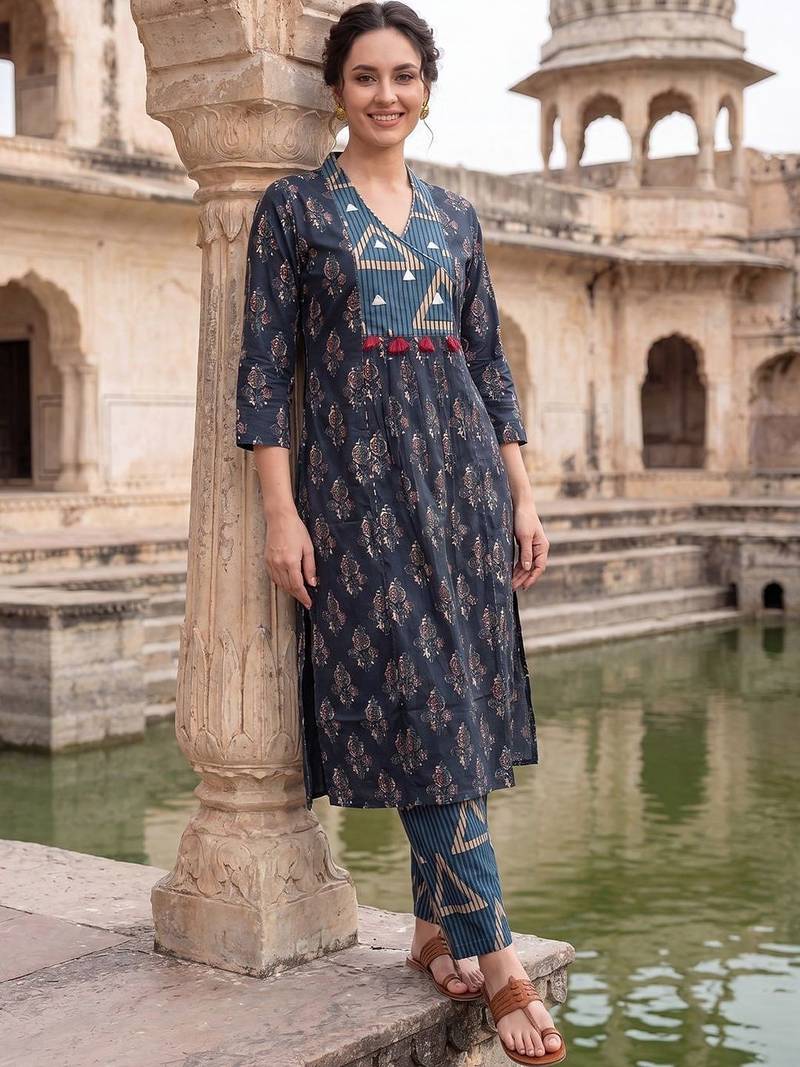 Women Ethnic Motifs Printed Cotton Kurta with Trousers
