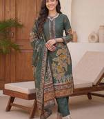 Women Ethnic Motifs Printed Cotton Kurta with Trousers & With Dupatta