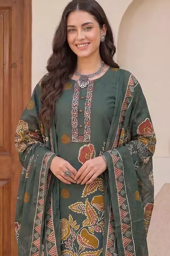 Women Ethnic Motifs Printed Cotton Kurta with Trousers & With Dupatta